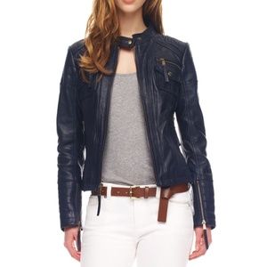 Michael Kors Leather Moto Jacket in True Navy Large - NWT!